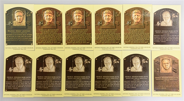 Lot of 235 Yellow HOF Plaque Cards and 1974 Genesis Productions Hank Aaron Bust in Original Box