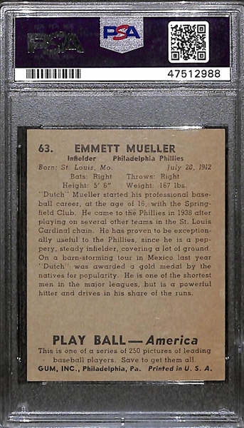 1939 Play Ball Heinie Mueller Signed Card PSA 5 (Autograph Grade 9) - Pop 1 and Only One Ever PSA/DNA Graded