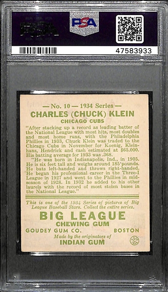 1934 Goudey Chuck Klein #10 PSA 5