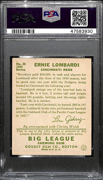 1934 Goudey Ernie Lombardi #35 PSA 4