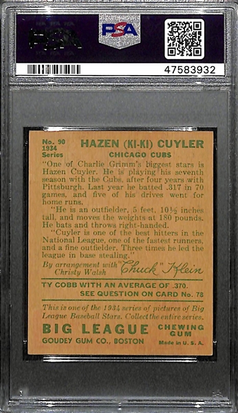1934 Goudey Ki Ki Cuyler #90 PSA 3 