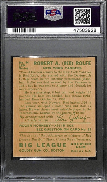 1934 Goudey Red Rolfe #94 PSA 5 