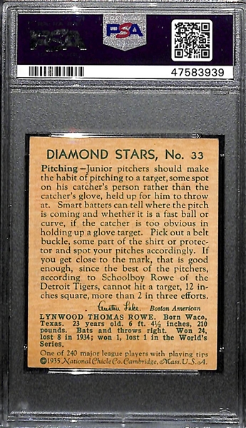 1935 Diamond Stars Schoolboy Rowe #33 PSA 7