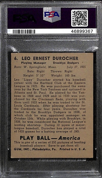 1939 Play Ball Leo Durocher #6 PSA 5