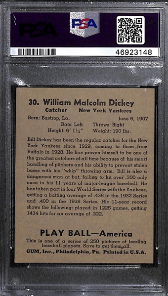 1939 Play Ball Bill Dickey #30 PSA 5