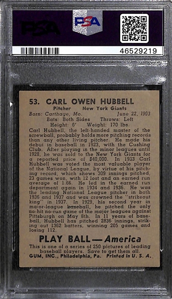 1939 Play Ball Carl Hubbell #53 PSA 6