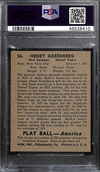 1939 Play Ball Hank Greenberg #56 PSA 5