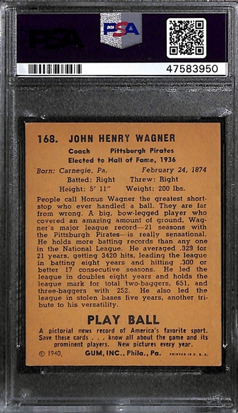 1940 Play Ball Honus Wagner #168 PSA 1.5