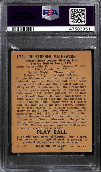 1940 Play Ball Christy Mathewson #175 PSA 3.5