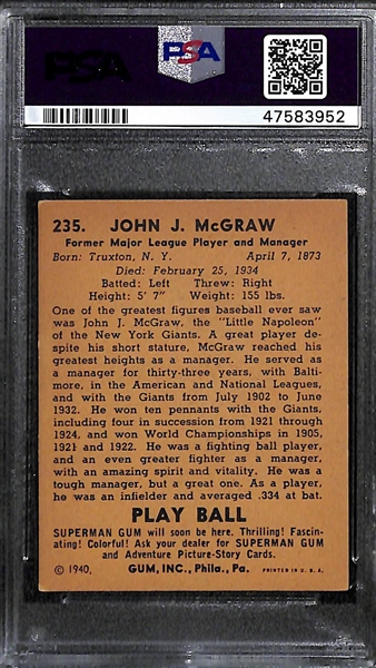 1940 Play Ball John J McGraw #235 PSA 5