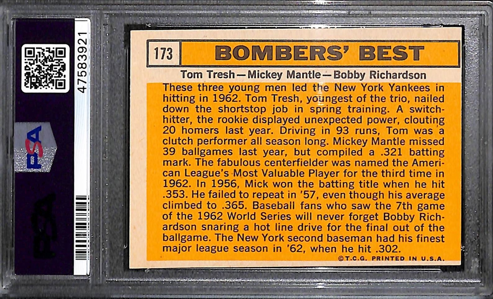 1963 Topps Bombers' Best Tresh/Mantle/Richardson #173 PSA 5