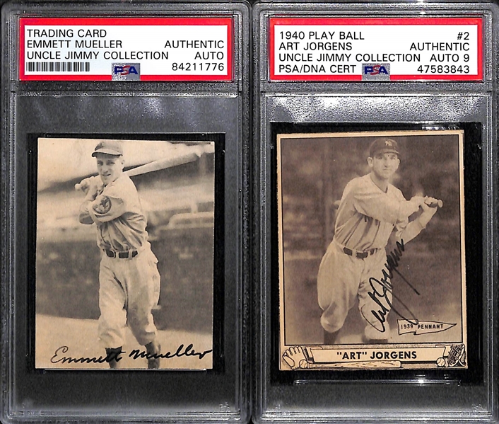 1940 Play Ball Art Jorgens #2 PSA Authentic/Trimmed (Auto Grade 9) & 1939 Play Ball Emmett Mueller #63 PSA Authentic/Trimmed