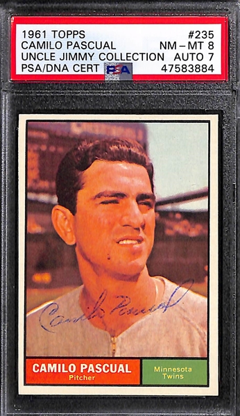 Lot of (4) Signed 1961 Topps Baseball Cards w. Camilo Pascual, Charlie Maxwell, Jim Bunning, Bob Allison