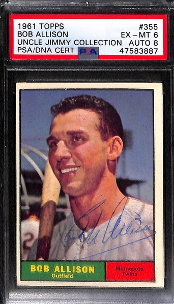 Lot of (4) Signed 1961 Topps Baseball Cards w. Camilo Pascual, Charlie Maxwell, Jim Bunning, Bob Allison