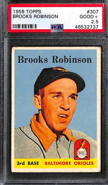 Lot of (3) Graded 1958 Topps Baseball Cards w. Brooks Robinson, Jim Bunning, and Duke Snider
