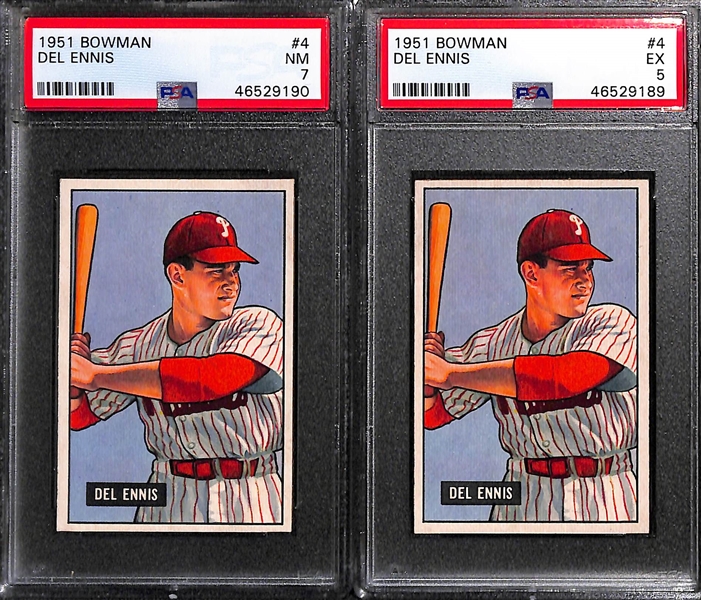 Lot of (7) Graded 1949-1952 Bowman Baseball Cards w. (2) Del Ennis, Schoendienst, Kell, Barney, Doby, Roberts 