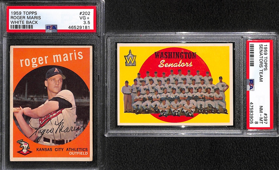 Lot of (6) Graded 1959 Topps Baseball Cards w. Nellie Fox, F. Alou, Ernie Banks, Newcombe, Roger Maris, +
