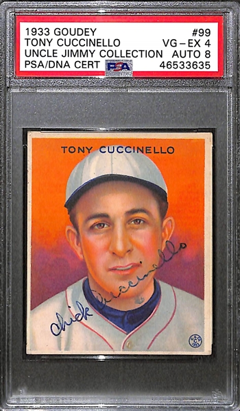 1933 Goudey Tony Cuccinello #99 PSA 4 (Autograph Grade 8) - Pop 2 - Highest Grade of Only 9 PSA Examples - (d.1995) 