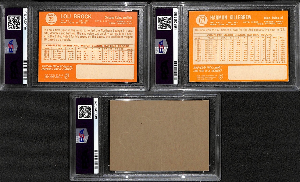 Lot of (3) 1964 PSA Graded Topps Baseball Cards w. Harmon Killibrew PSA 7