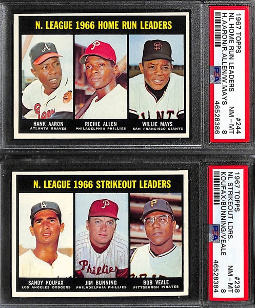 Lot of (7) 1967 PSA Graded Topps Baseball Cards w. NL Home Run Leaders H. Aaron/R. Allen/W. Mays PSA 8