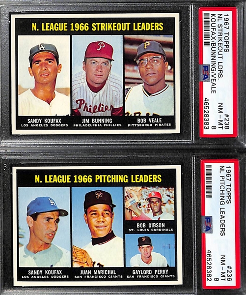 Lot of (7) 1967 PSA Graded Topps Baseball Cards w. NL Home Run Leaders H. Aaron/R. Allen/W. Mays PSA 8