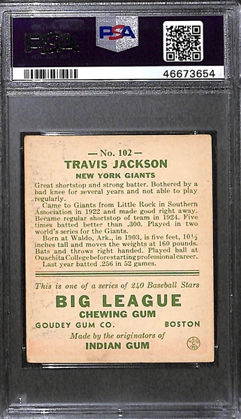 1933 Goudey Travis Jackson #102 PSA 4 (Autograph Grade 10) - POP 1 - Highest Grade of 16 Graded Examples (d. 1987)