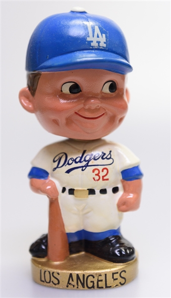 Late 1960s LA Dodgers Gold Circle Base Boy Head Bobble Head w. Original Box