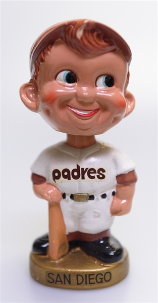 Late 1960s San Diego Padres Gold Circle Base Boy Head Bobble Head w. Original Box