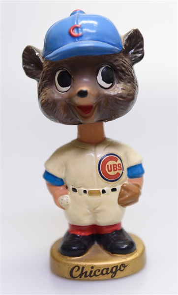 1960s Chicago Cubs Gold Circle Base Mascot Bear Head Bobble Head 