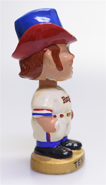 1970s Texas Rangers Gold Circle Base Mascot Cowboy Head Bobble Head 