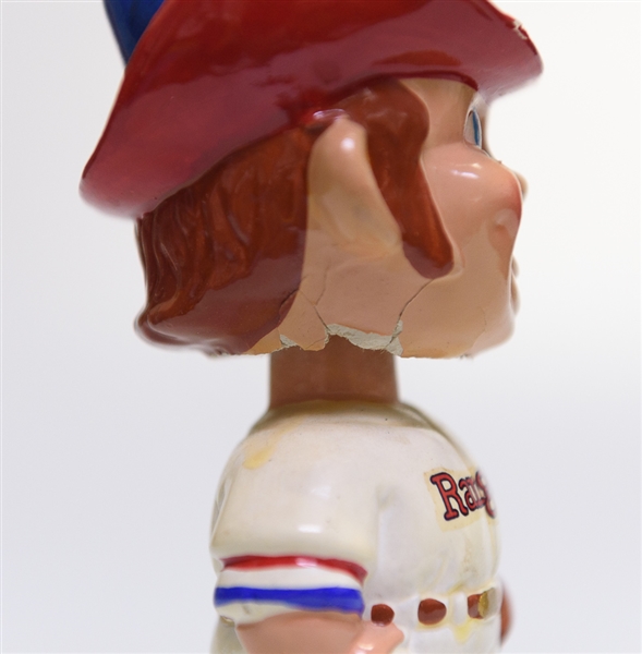 1970s Texas Rangers Gold Circle Base Mascot Cowboy Head Bobble Head 