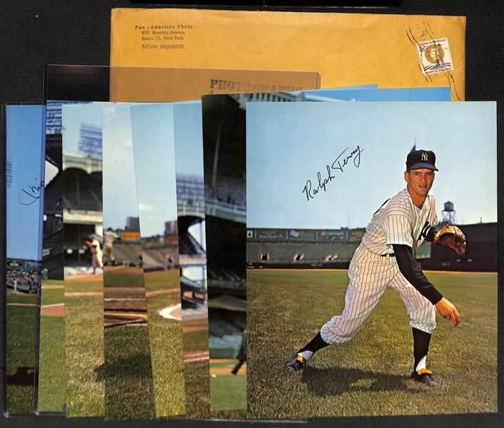Lot of (8) Rare 1960s New York Yankees Pan American 8x10 Photo Premiums w. Mantle & Maris (Includes Original Envelope)