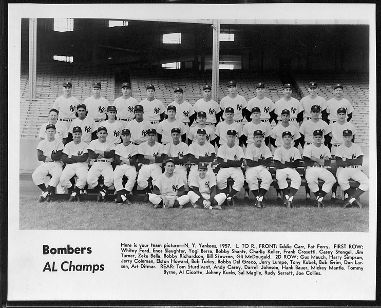 1957 Yankees AL Champs Team 8x10 Photo