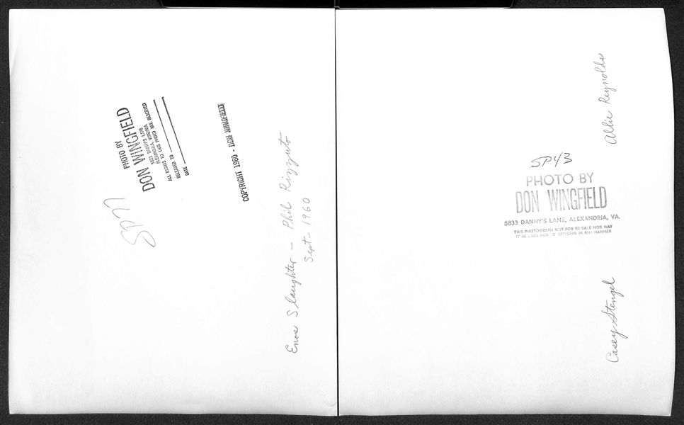 (5) Don Wingfield 1950s-1960  8x10 Type 1 Photos Inc. Duals of Rizzuto/Slaughter, Stengel/Reynolds, Sievers/Lemon (w. Original Envelope From Wingfield)