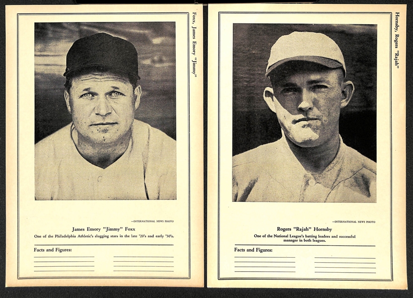 Lot of (5) 1946-49 W603 Sports Exchange 7x10 Cards - Honus Wagner, Jimmie Foxx, Hornsby, Frisch, Dickey