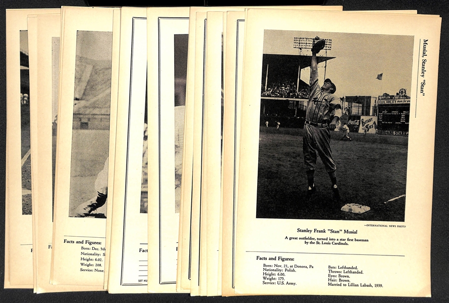 Lot of (35) 1946-49 W603 Sports Exchange 7x10 Cards - Musial, Slaughter, Lefty Grove, Bobby Doerr, Bob Feller, Lou Boudreau, +