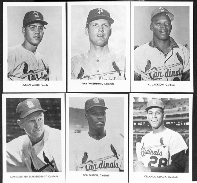 Lot of (4) 1967 St. Louis Cardinals Team Souvenir Picture Packs (12) 5x7 Photo Cards Per Set w. Maris, Gibson, Brock, Cepeda, Schoendienst