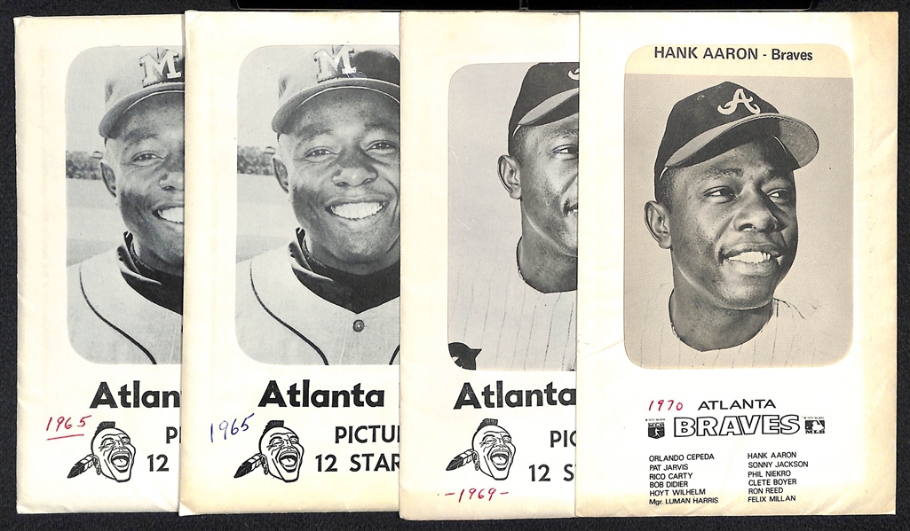 Lot of (4) Braves Team Souvenir Picture Packs (12) 5x7 Photo Cards Per Set - (2) 1965, 1969, and 1970 (Each w. Hank Aaron)