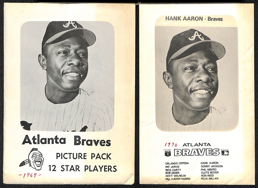 Lot of (4) Braves Team Souvenir Picture Packs (12) 5x7 Photo Cards Per Set - (2) 1965, 1969, and 1970 (Each w. Hank Aaron)