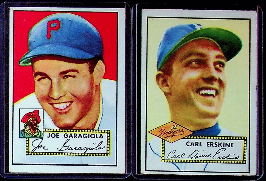 1952 Topps Lot (6) - Bob Feller,  Warren Spahn. (2) Carl Erskine, Joe Garagiola, Gus Bell