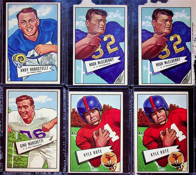 1952 Bowman Large Football Rookie Lot (6) - 2 Hugh McElhenny, 2 Kyle Rote, Gino Marchetti, and Andy Robustelli (ALL ROOKIE CARDS!)