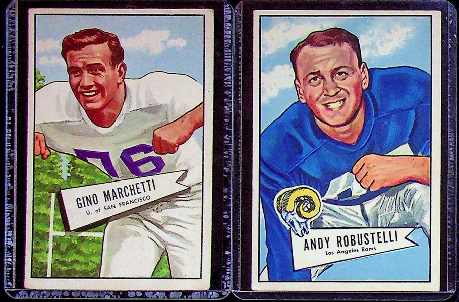 1952 Bowman Large Football Rookie Lot (6) - 2 Hugh McElhenny, 2 Kyle Rote, Gino Marchetti, and Andy Robustelli (ALL ROOKIE CARDS!)