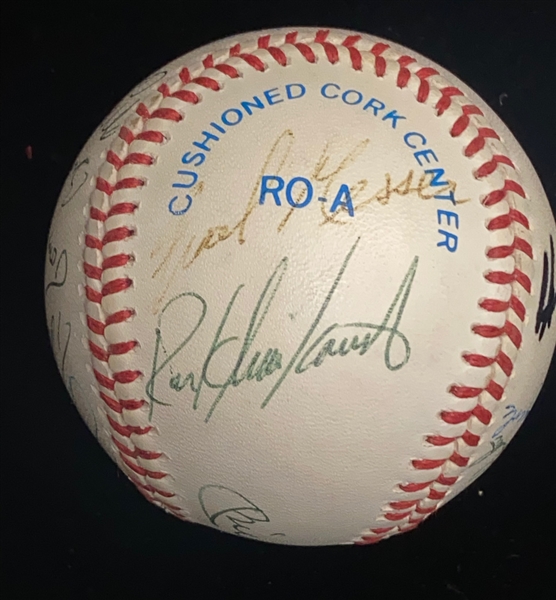 Baseball Old Timers Signed OAL Baseball (13 Signatures) w. Mantle, B. Marting, Catfish Hunter, Joe Garagiola, Mel Allen, + JSA Auction Letter