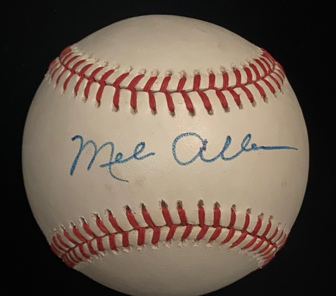 Mel Allen (HOF Yankees Announcer) Signed Official AL Baseball -  JSA Auction Letter