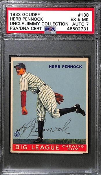 1933 Goudey Herb Pennock #138 PSA 5 MK (Autograph Grade 7) - Pop 1 - Highest Grade of Only 4 PSA Examples - (d. 1948)