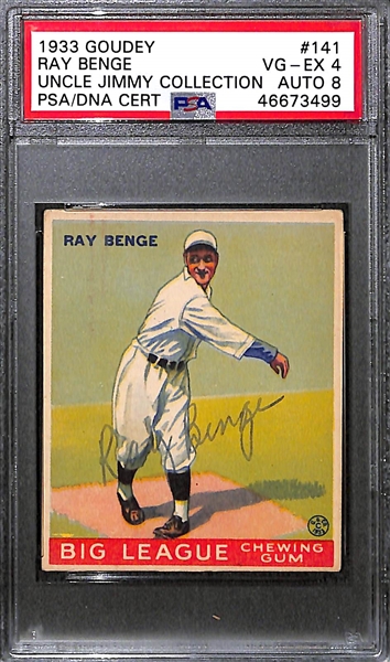 1933 Goudey Ray Benge #141 PSA 4 (Autograph Grade 8) - Pop 1 - Highest Grade of Only 12 PSA Examples - (d. 1997)