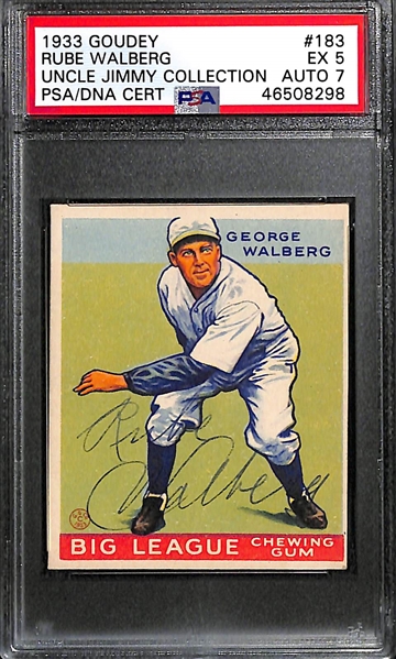 1933 Goudey Rube Walberg #183 PSA 5 (Autograph Grade 7)  - Pop 2 - Highest Grade of Only 7 PSA Examples - (d. 1978) 