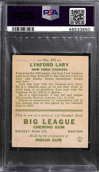 1933 Goudey Lyn Lary #193 PSA 4 (Autograph Grade 9) - Only 6 PSA/DNA Exist w. Only 1 Graded Higher! (d. 1973)