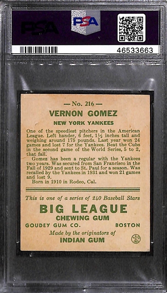 1933 Goudey Lefty Gomez #216 PSA 6 (Autograph Grade 8) - Pop 1 - Highest Grade of Only 13 PSA Examples - (d. 1989)