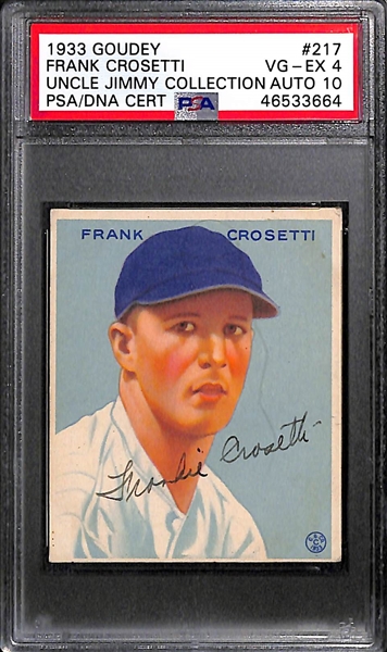 1933 Goudey Frank Crosetti #217 PSA 4 (Autograph Grade 10) - Pop 2 - Highest Grade of Only 9 PSA Examples - (d. 2002)